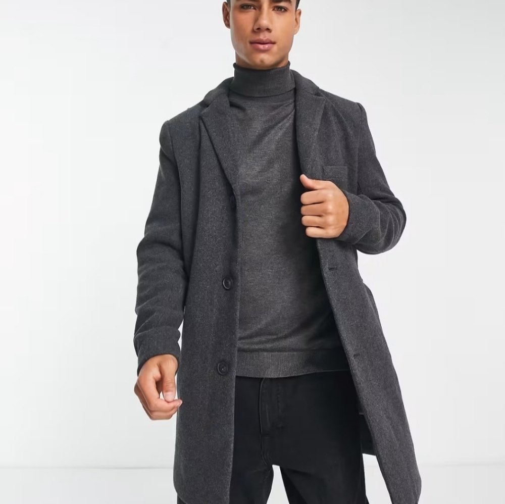 CC. NWT ONLY & SONS Dark Grey Melange Wool Coat - Size XL